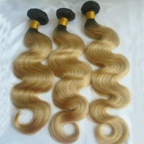 12A PERUVIAN HUMAN HAIR WEFT 3/4BUNDLES+LACE TOP CLOSURE 1B#/27 DARK ROOT OMBRE