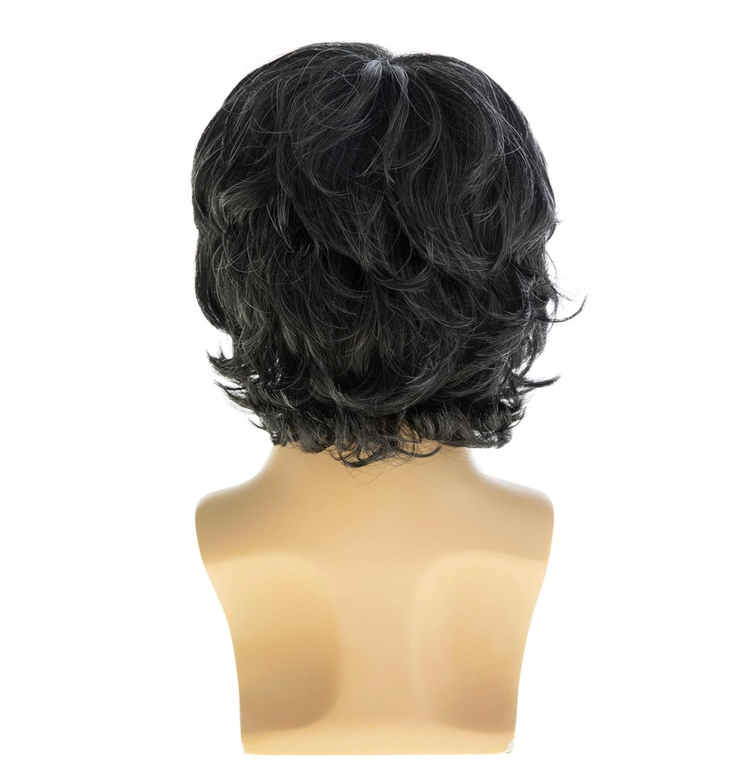 Mens Short Wavy Layered Grey Wig Synthetic Halloween Cosplay Black Grey