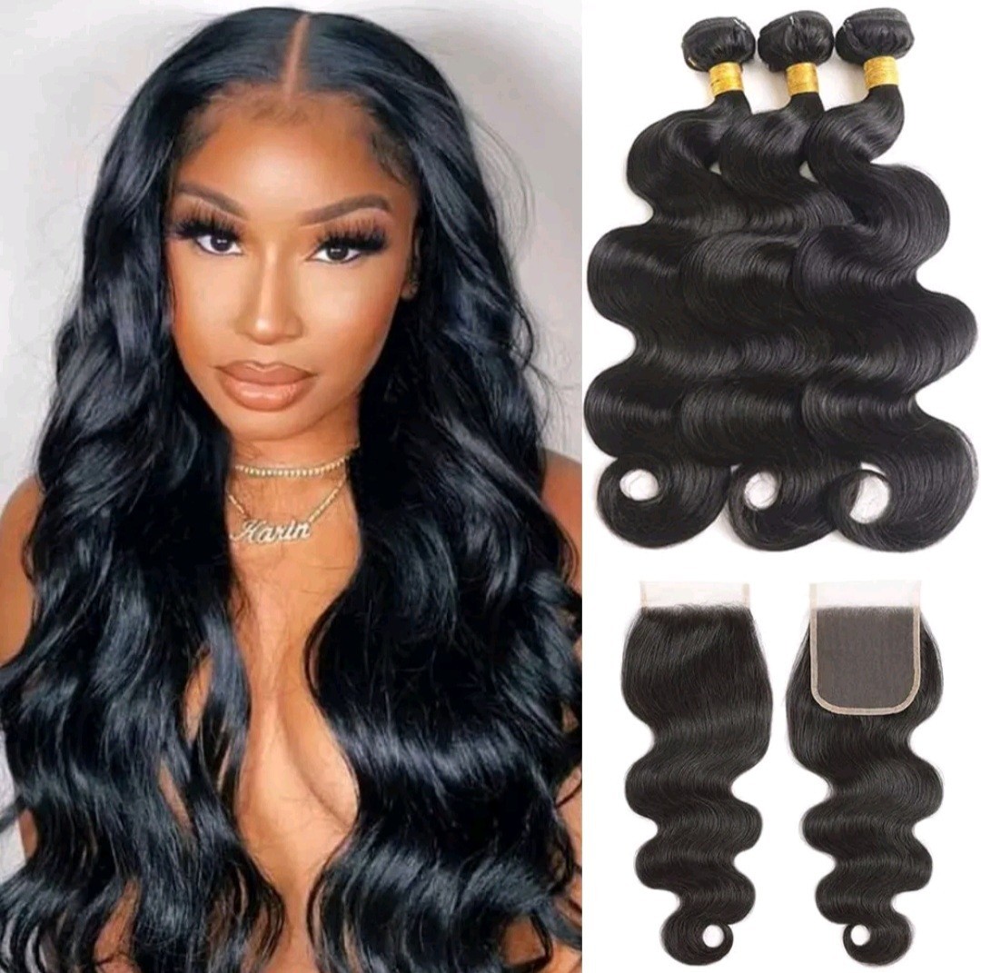 12A PERUVIAN VIRGIN HUMAN HAIR BODY WAVES 20+20+20&20INCHE 4X4 CLOSURE 350g 1B#