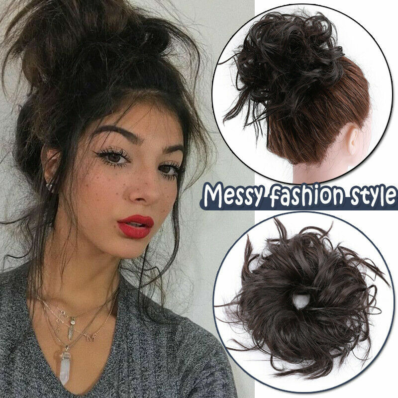 Curly Real as human Messy Bun Hair Piece False Scrunchie Updo Hair Extensions US