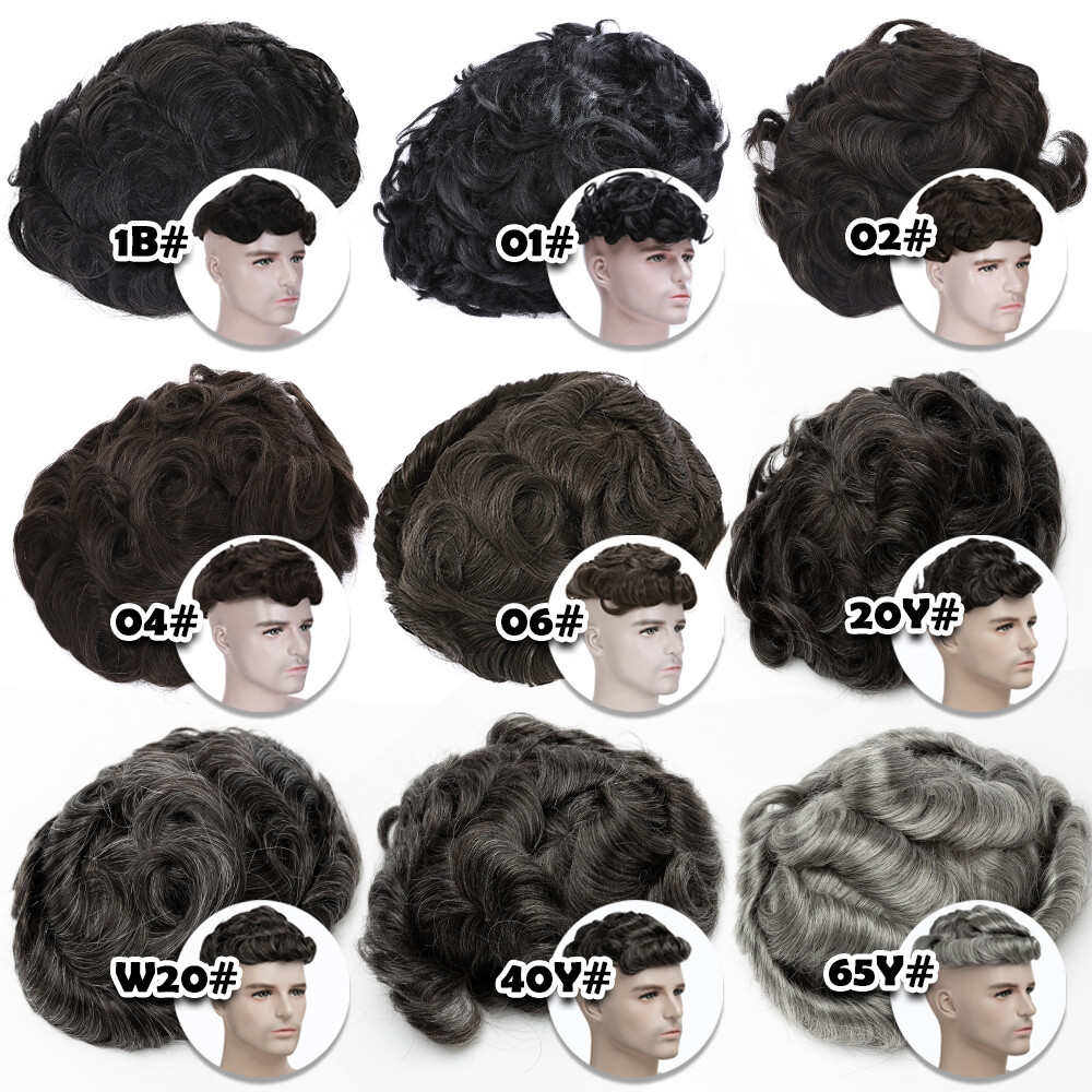 Men Toupee Hairpiece Tape In Human Hair Thin Skin V-loop Replacement System Gray
