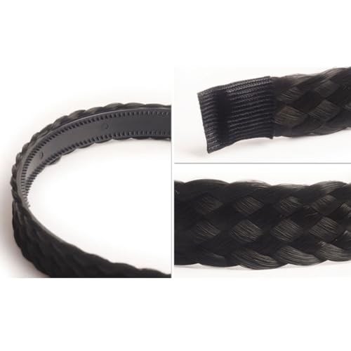 Wide Messy Braided Headband With Teeth Synthetic Hair Plaited 1.5cm dark brown