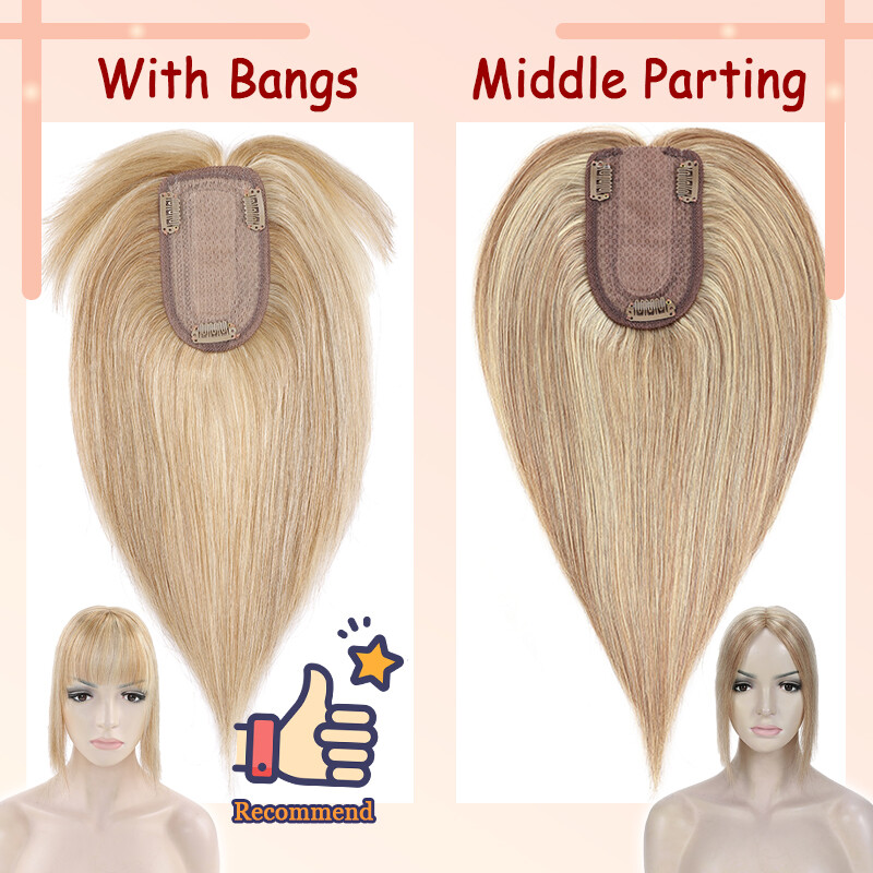 150% Density Short Real Hair Topper Silk Base Human Hair Top Hairpiece Clip In