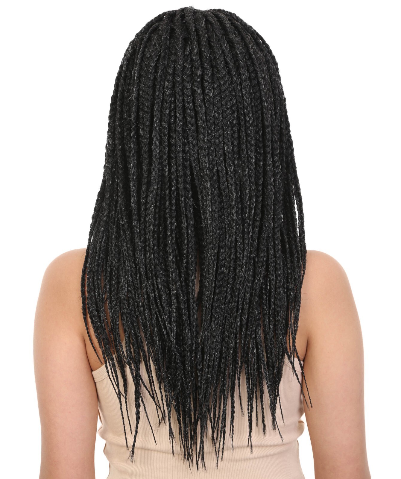 LUXLUXE Uyai Straight 23″ 4X4 Hand-Tied Lace Braided Wig, Salt & Pepper Grey