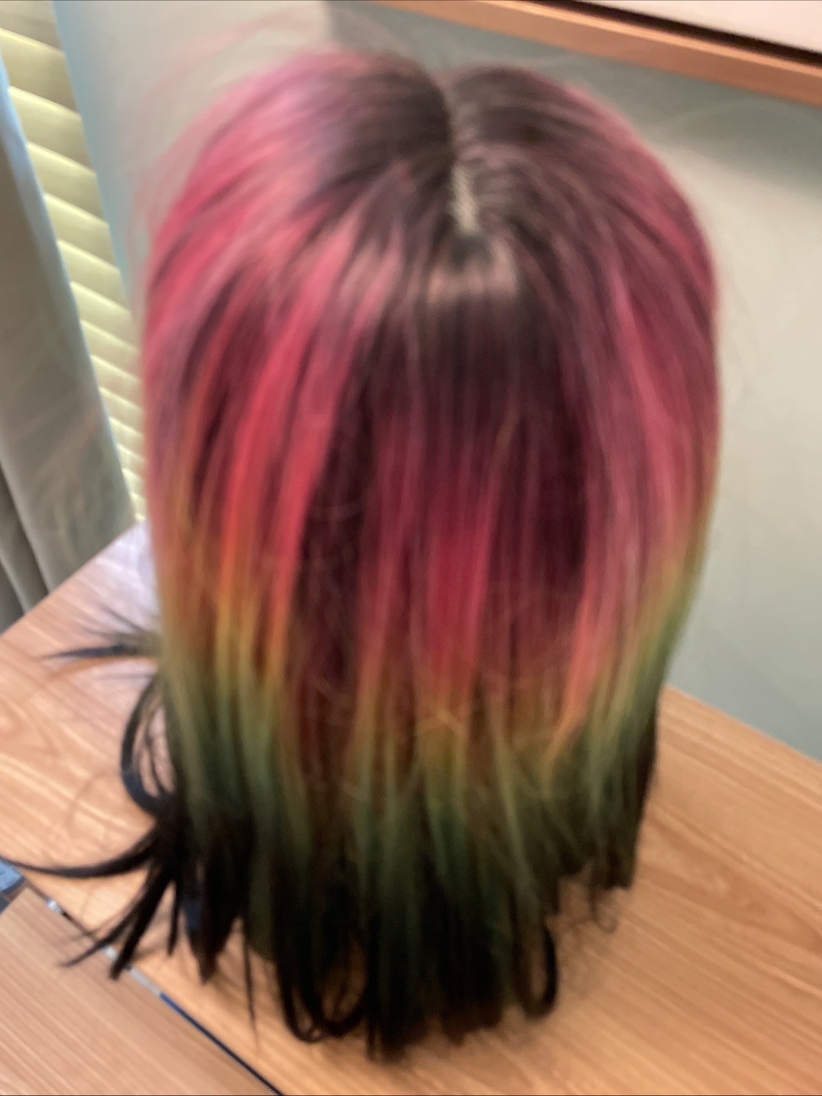 Straight Black Synthetic Lace front deep Part Wig With Rainbow Ombré
