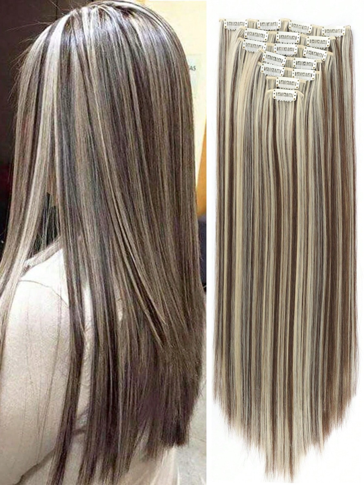 Piano Color 7-Piece Synthetic Clip-In Hair Extensions 18-32 Inch