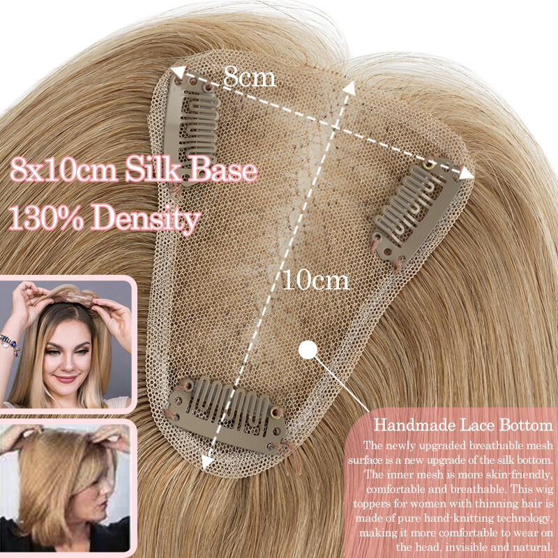 Hair Toppers Clip in Real Remy Human Hair Piece 130% Density Lace Base 8x10cm US