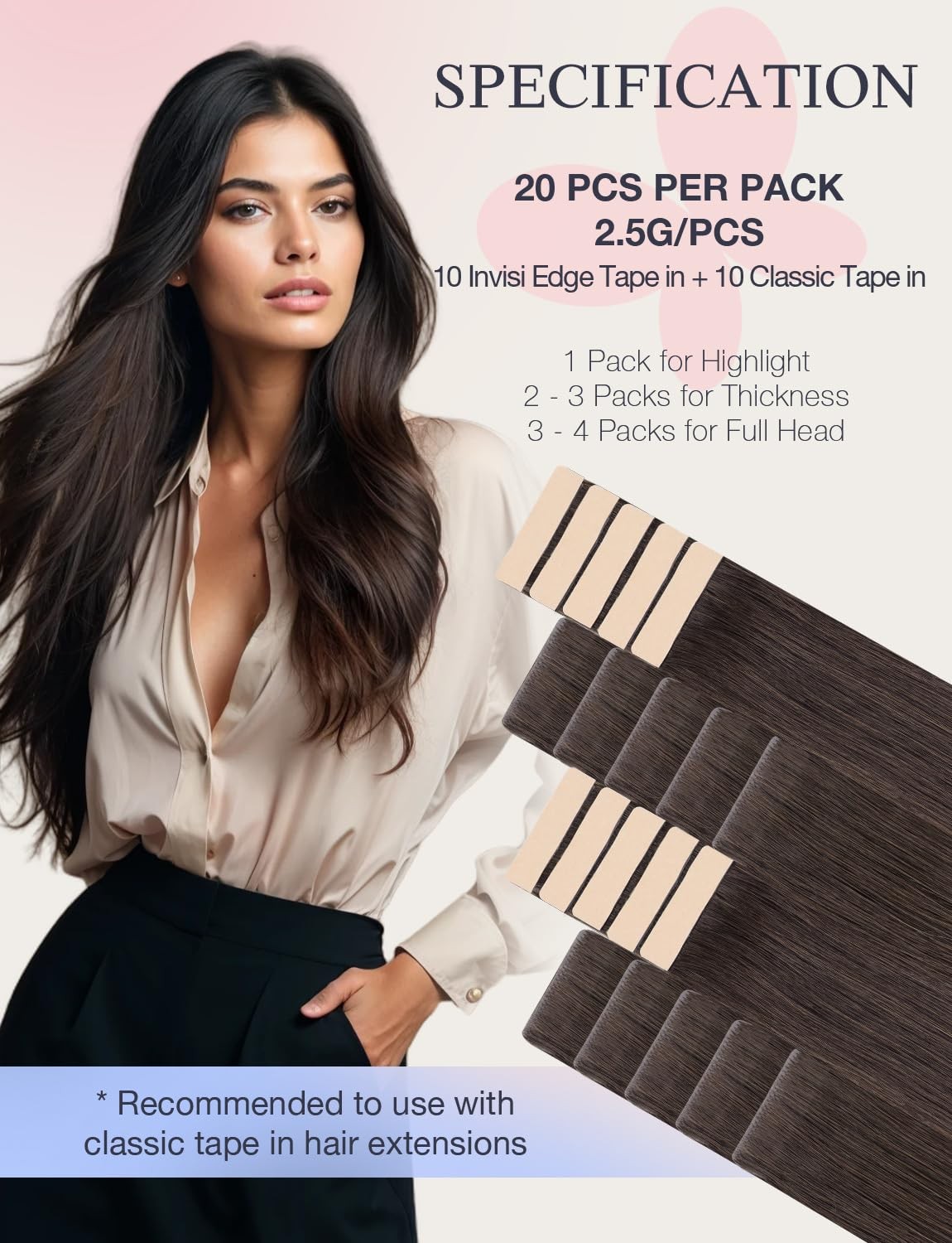 Doores Invisi Edge Tape In Extensions Human Hair Light Dark Brown 10 Injection