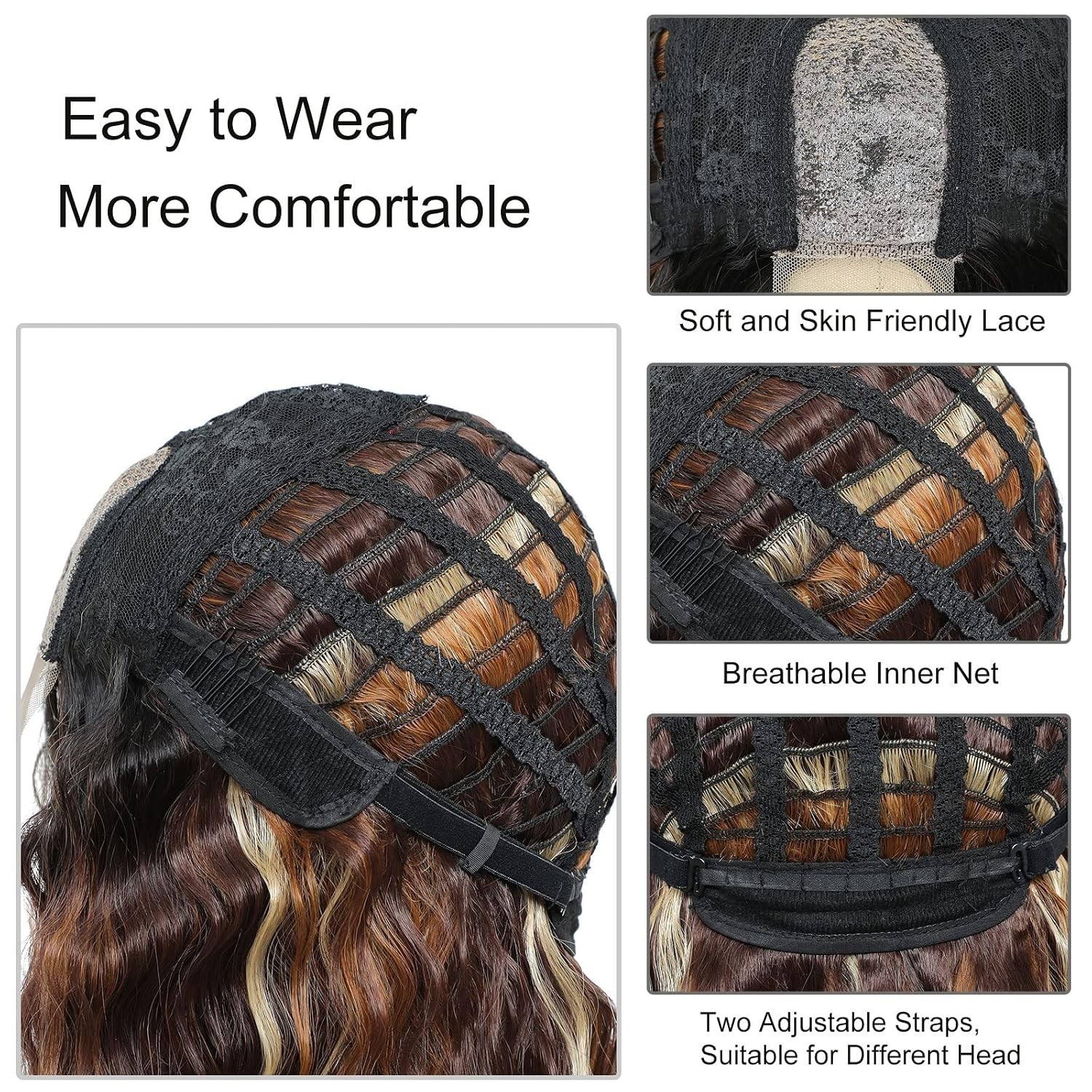 Comfortable 28″ Brown Mixed Blonde Deep Wave Wig – Versatile for Any Occasion