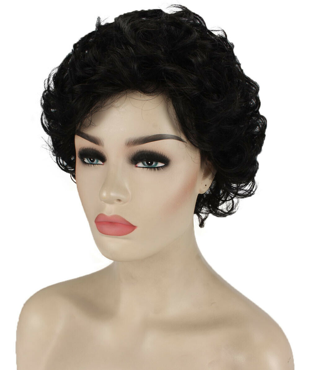 Monroe – Curly Kanekalon Synthetic Fiber Full Wig, 4 – 4.5 in, Black