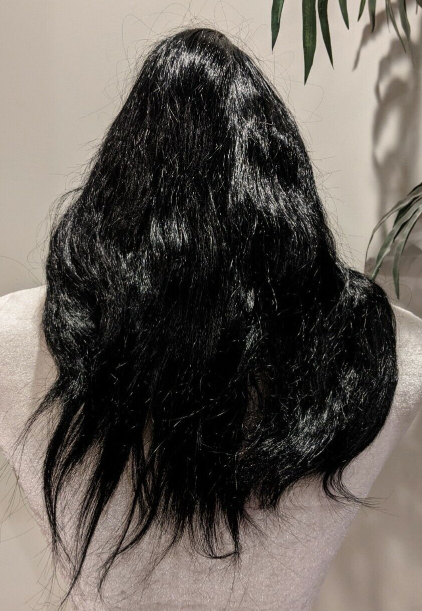 13′ Straight Black Wig Modern Cut Synthetic Hair Classic Cap Layered Hair