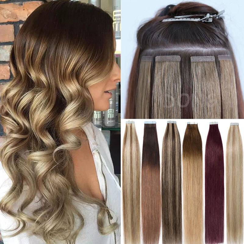 US Tape in Hair Extensions Remy Human Hair 12″-24″ 80PCS 200G Full Head Straight