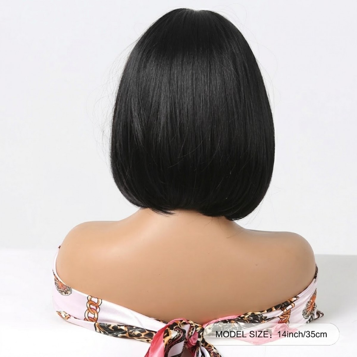 Cosplay Wig With Bangs Layered Black Synthetic Hair Heat Resistant Bob Straight