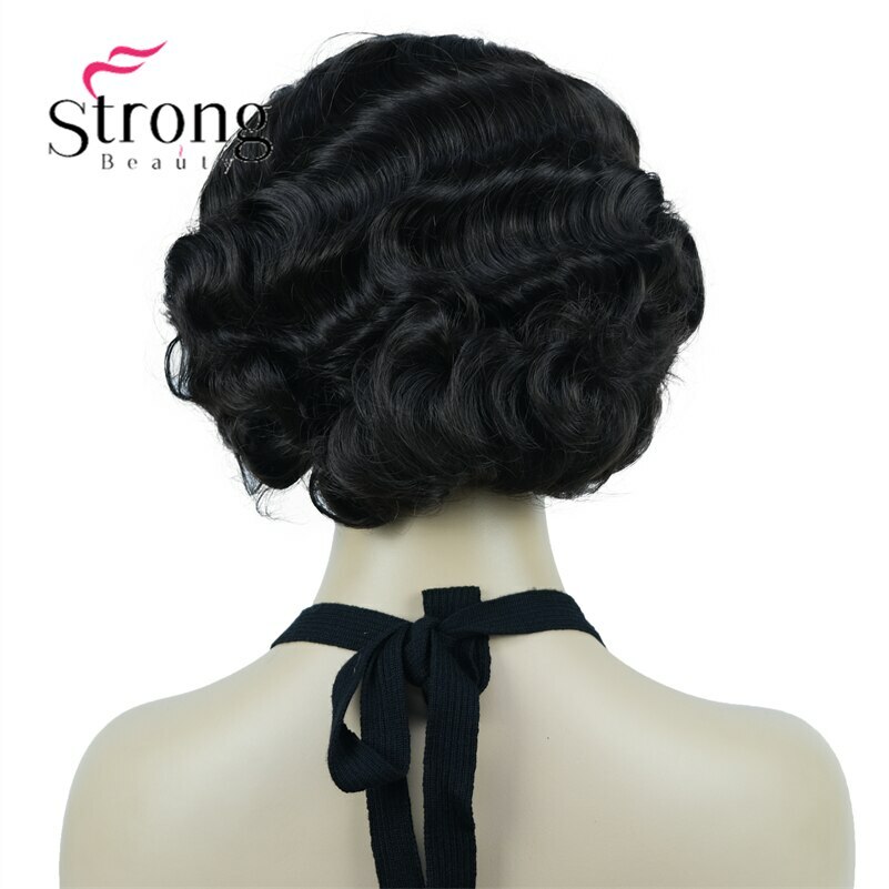 Finger Wave Wig Bob Short Curly Synthetic Hair Women 1920s Cosplay Party