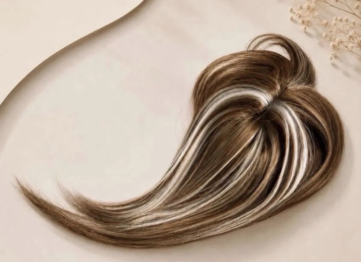 Cherie Clip In Hair Topper Blonde Highlight Bob Hair Piece Gray Hair Cover