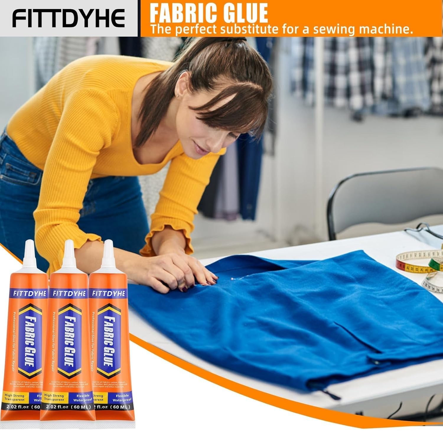 3Pcs Permanent Fabric Glue 60ML – Washable Clear Adhesive for Clothes, Denim, Pa
