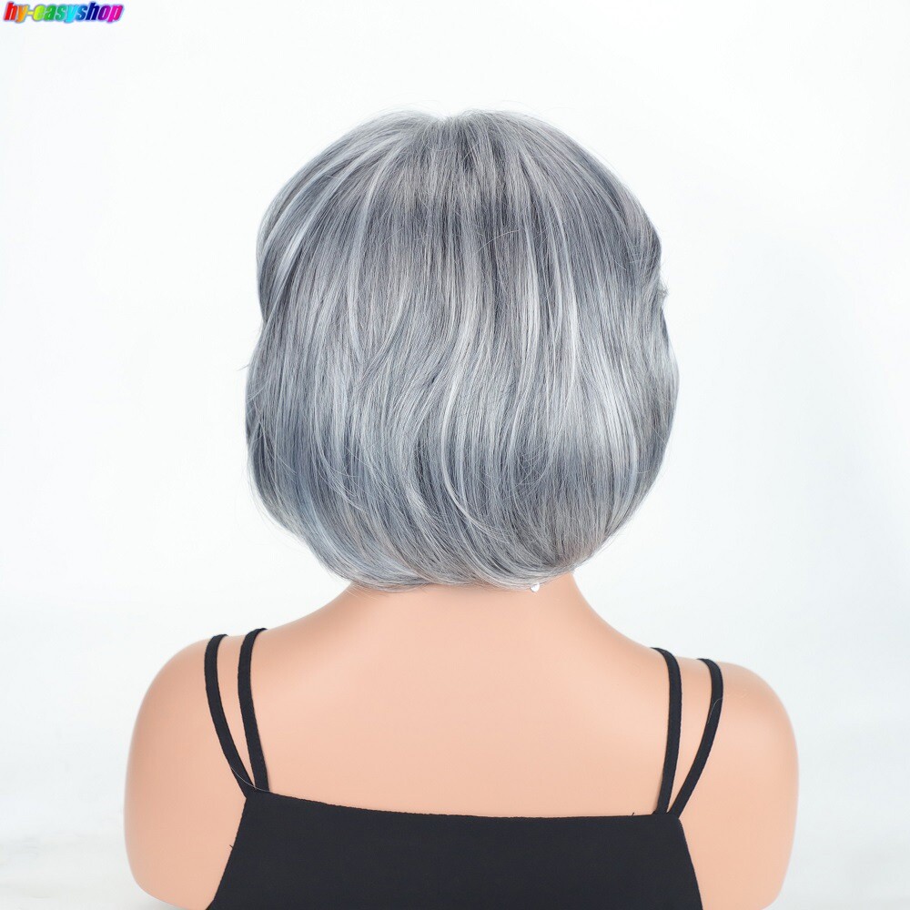 Short Straight Gray Wigs For Quinquagenarain Women Synthetic Wigs For Daily Use
