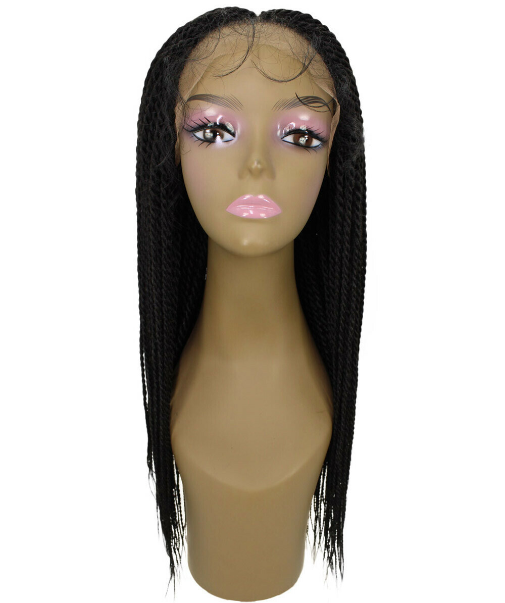 LUXLUXE Nikkita Straight 25″ Long 4X4 Hand-Tied Lace Braided Wig, Natural Black