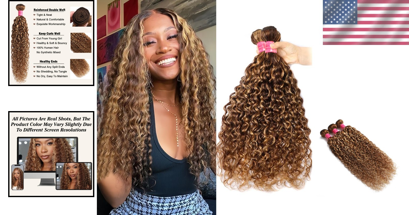 Brazilian Virgin Hair Water Wave Bundles 4/27 Honey Blonde Ombre 16-20″