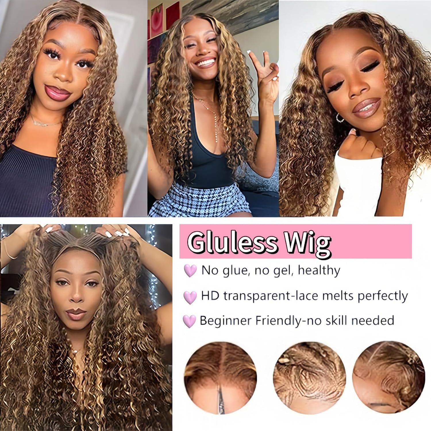 200% Density 5×5 Deep Wave Honey Blonde 4/27 Transparent Lace Human Hair