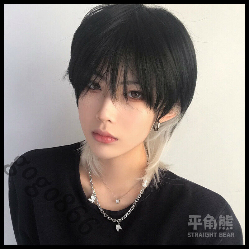 Black Mix Wig Harajuku Japanese Fashion Men Boys kakkoii Gay Daily Cosplay Wig