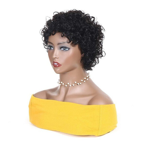 100% Human Hair Wigs Women Curly Pixie Cut Wigs Natural Daily Wear