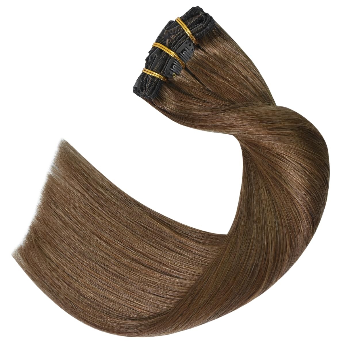 Light Brown Hair Extensions Clip in Human Hair 18 Inch 70g 7pcs Remy Hair Sil…