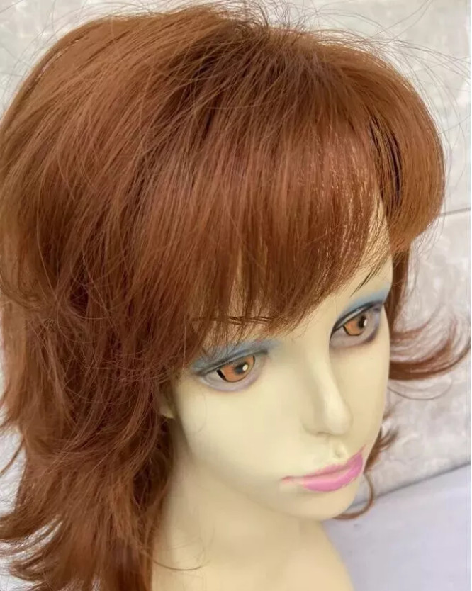 Mid Length Shag Capless Wavy Layered Synthetic Hair Wigs Women Natural Auburn