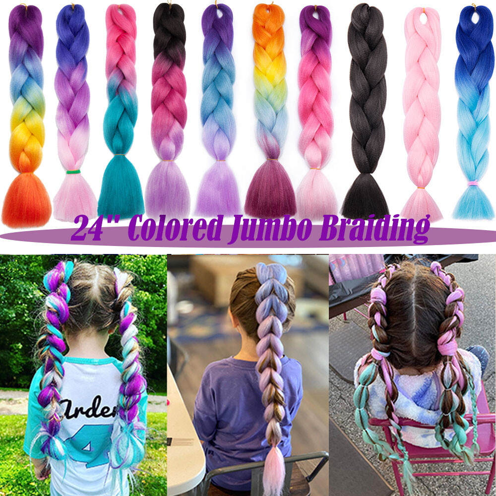 24in Long Thick Ombre Rainbow Jumbo Braiding Hair Extensions Synthetic Any Color