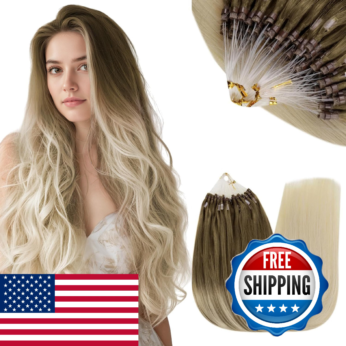 Runature Blonde Ombre Microlink Hair Extensions Human Hair 12 Inch 40G 50
