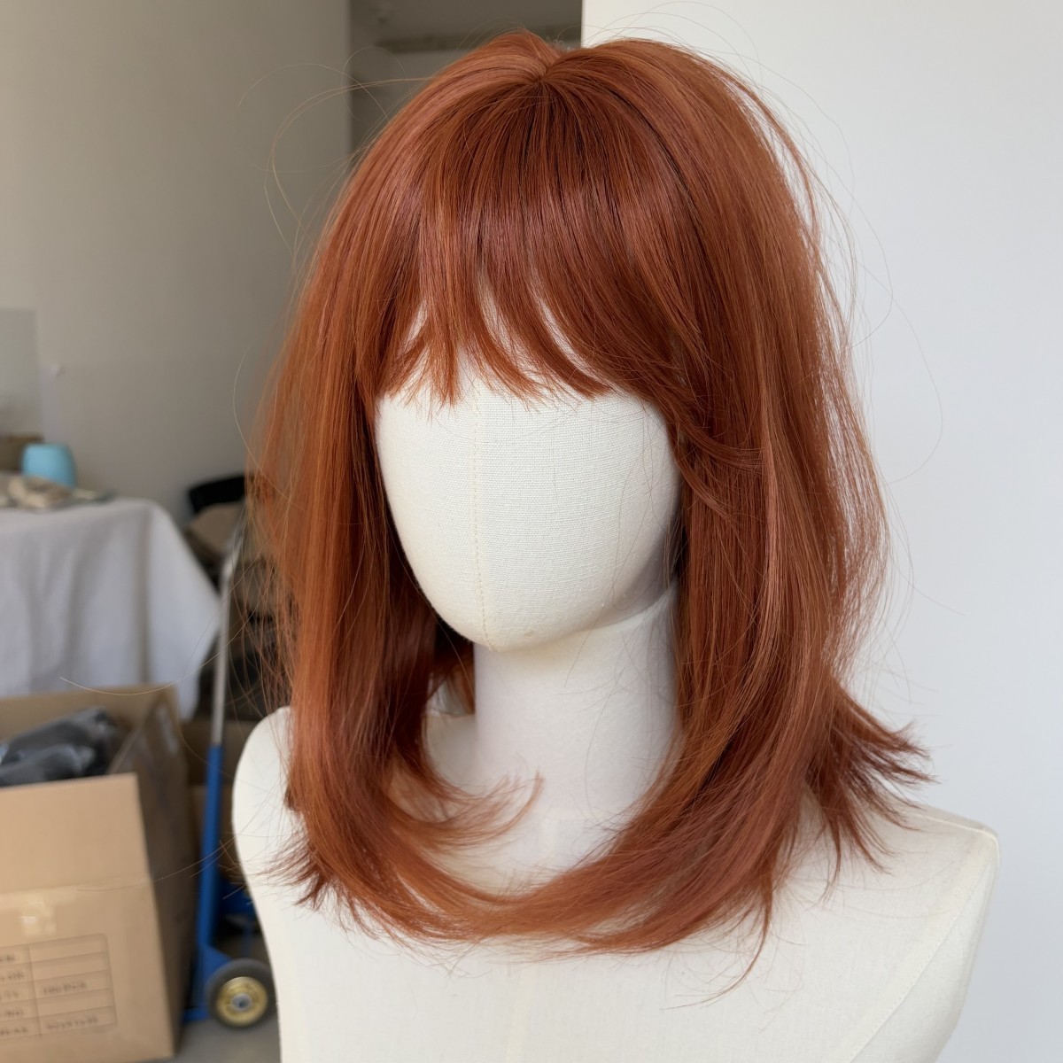 Heat Resistant Synthetic Hair Straight Copper Red Soft Cosplay Wig With Bangs