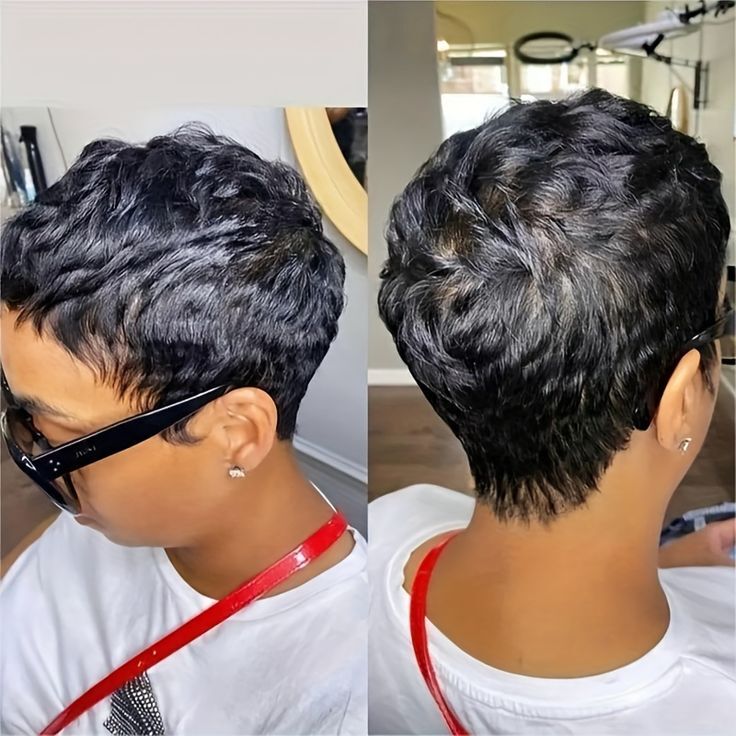 Short Pixie Cut Wig Human Hair for Women Machine Made Wigs with Bangs for Daily