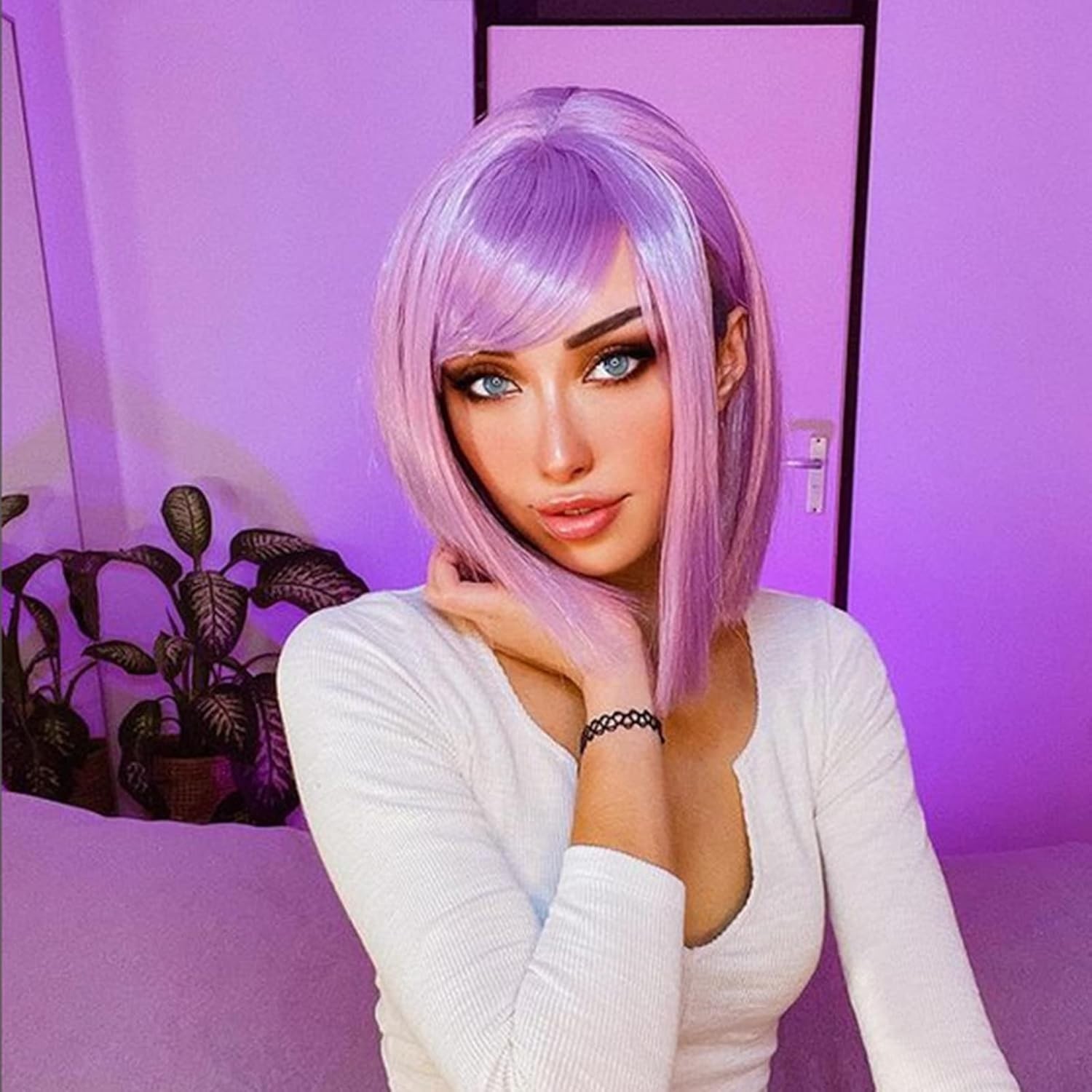 12″ Lavender Purple Straight Bob Wig for Women Cosplay Party 160E191103