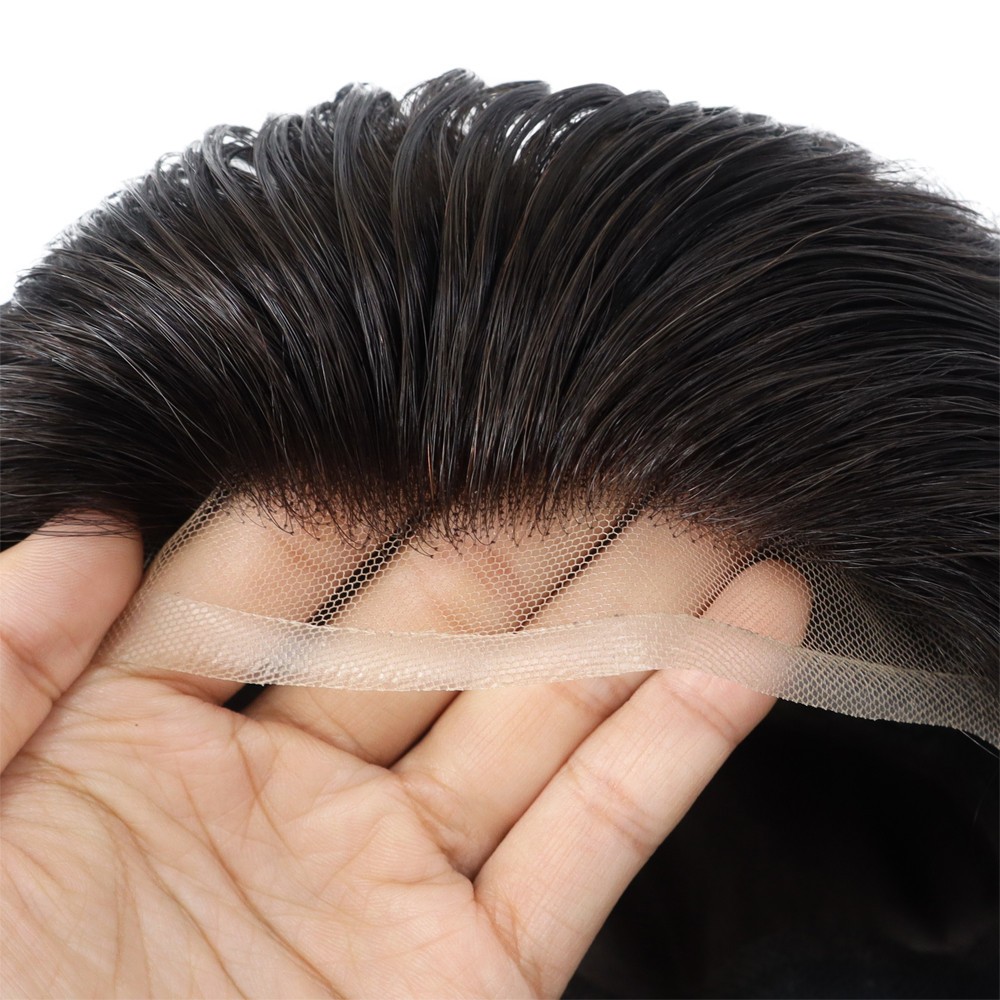 Toupee for Mens Hair Replacement System Durable Lace Front Fine Mono Hairpieces