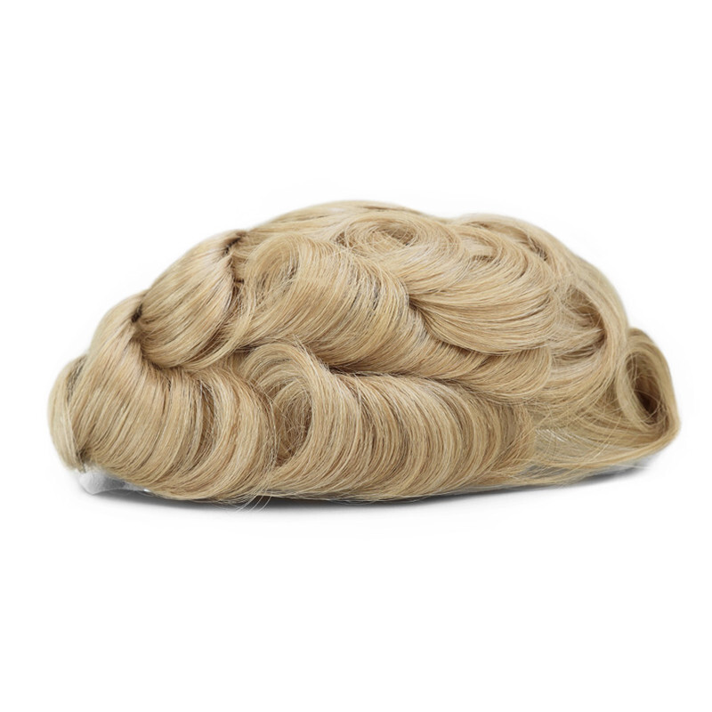 Mens Toupee Human Hair Replacement System Full French Lace Hairpiece #22R