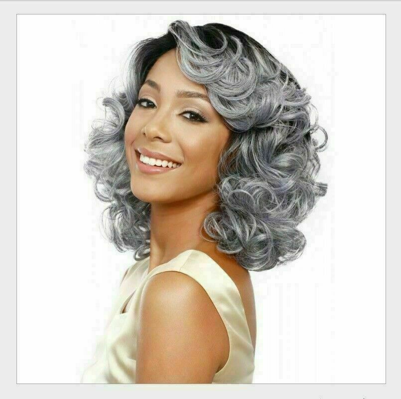 New Fashion Wig Synehtic Hair Black & Grey Curly Wavy Perruque Women Wig 2201