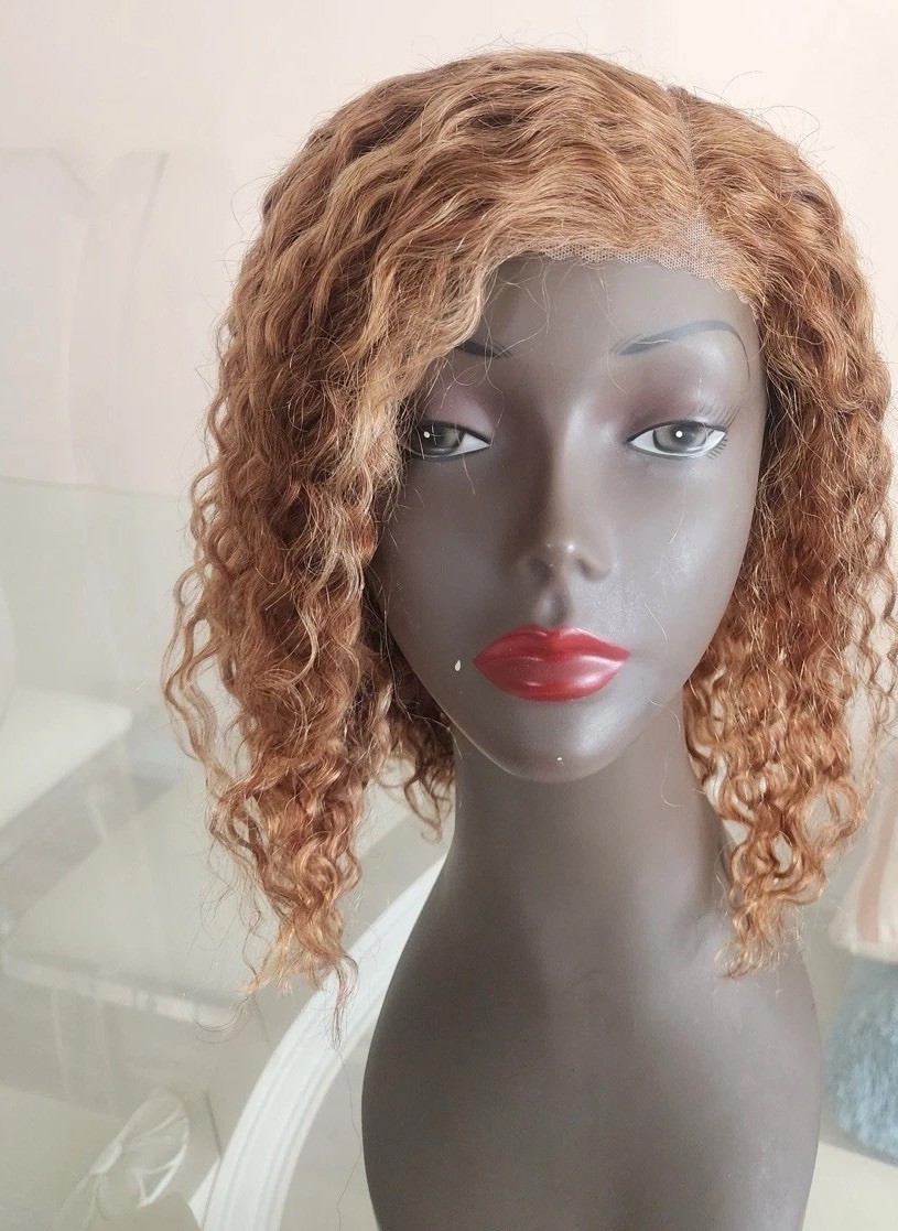 Wear and Go Glueless Human Hair Wig 12″ Stretch Water Wave Curly Bob Highlight