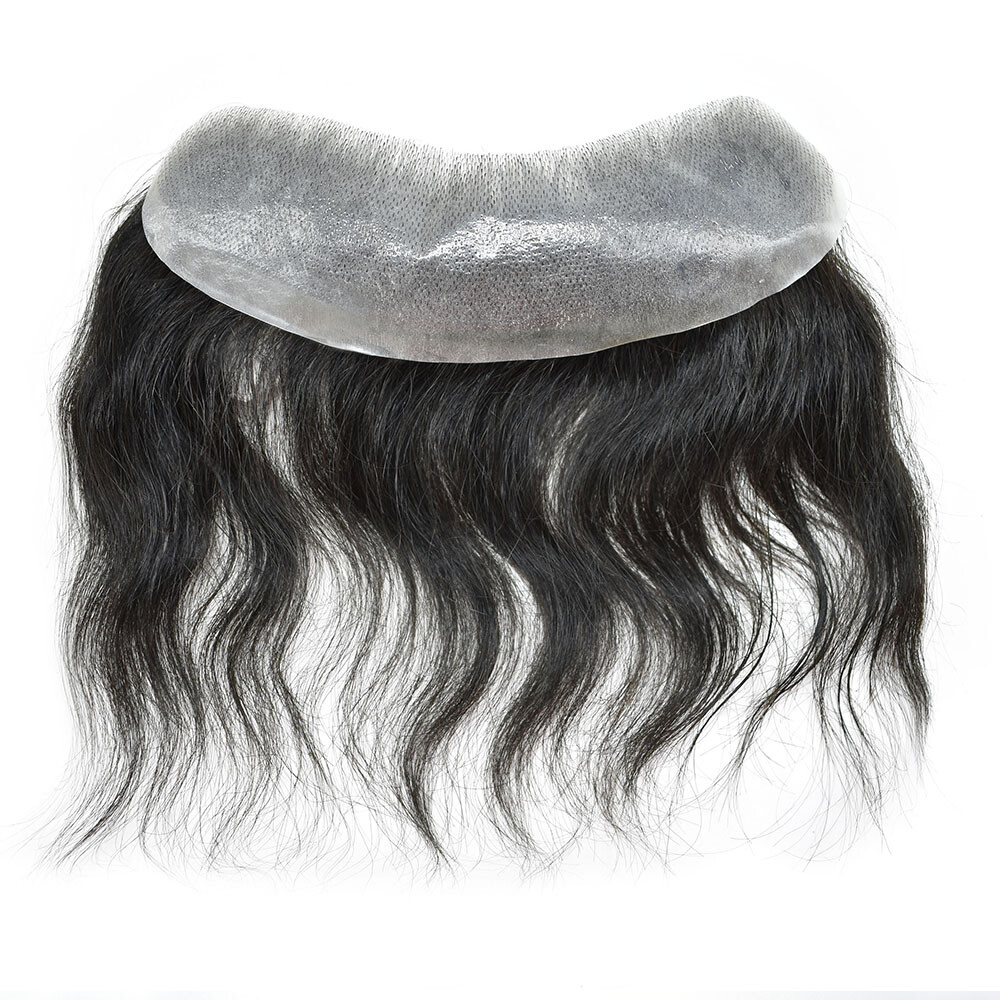 Mens Frontal Hairpiece Invisible Human Hair V-Loop Skin Pu for Receding Hairline