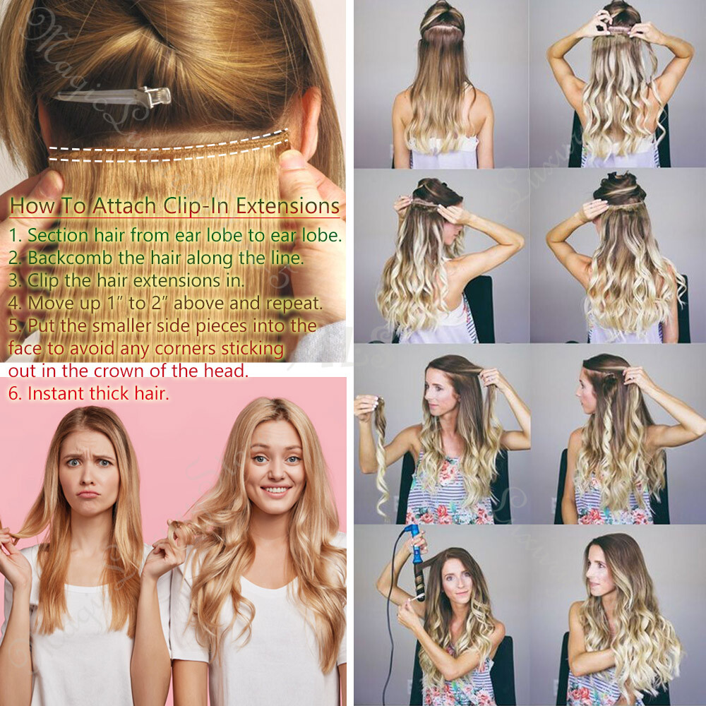 Double Weft 100% Real Human Hair Extensions Clip In Remy Hair THICK Full Head US