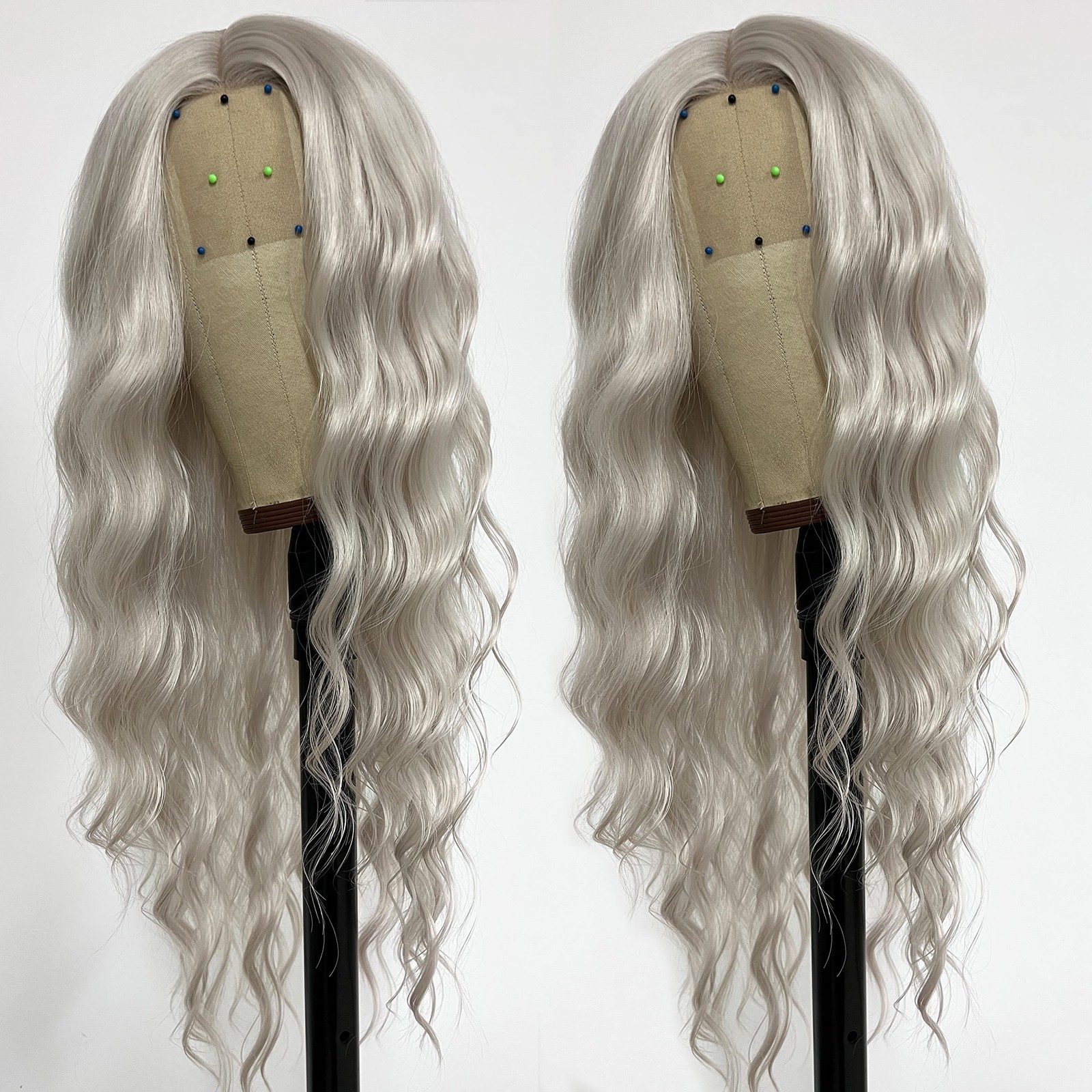 Grey Long Wavy HD Lace Front Wig Glueless Platinum Blonde Body Wave Wig 200 D…