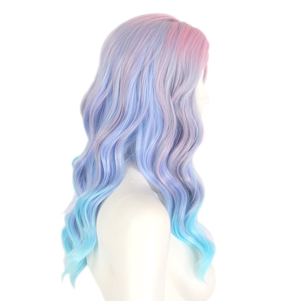 Long Rainbow Wavy Womens Wig Pastel Ocean Wave Long Curly Waving Heat Resista…