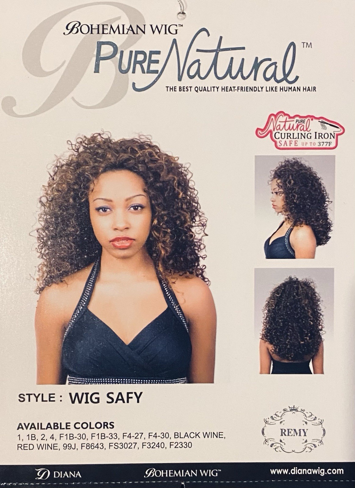 DIANA BOHEMIAN WIG SAFY 1B Color Pure Natural Like Human Hair NEW Curly