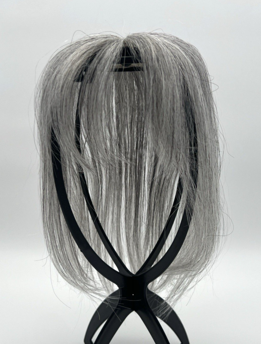 Light Gray Black Shade Side Bangs 100% Human Hair 10in Hair Topper