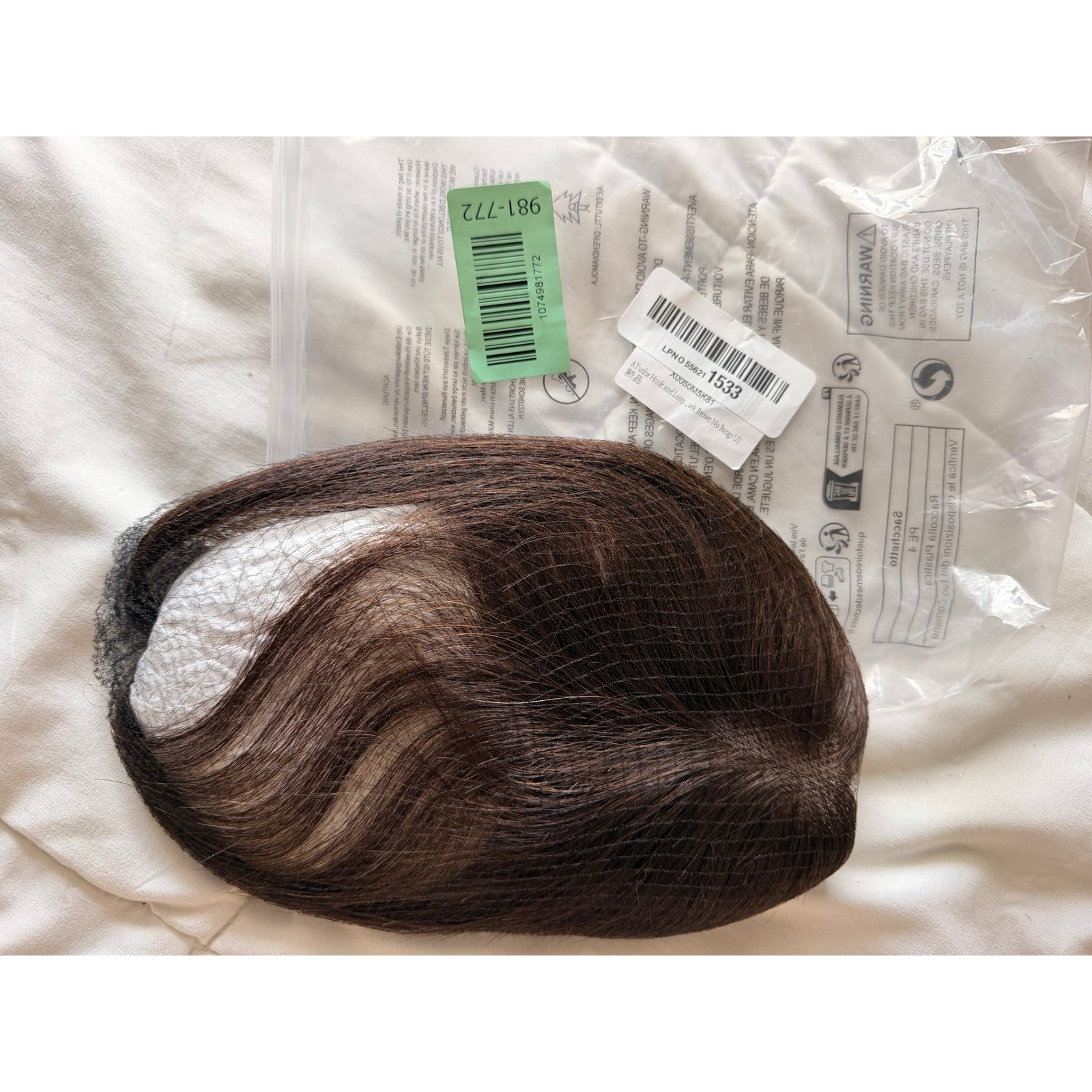 No Clip Human Hair Topper U-Shaped Glueless Hairpiece Dark Brown 10in Bangs