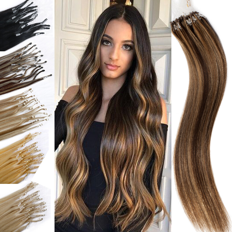 200G Russian Remy Micro Loop Rings Bead Human Hair Extensions Thick Full Head US
