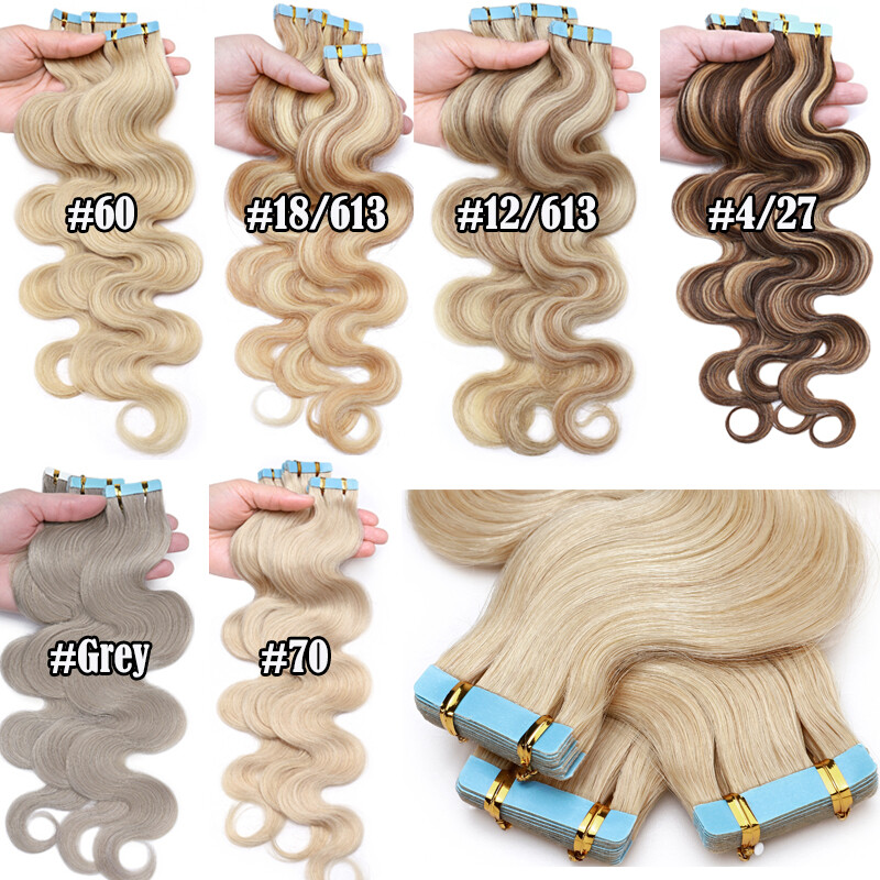 CLEARANCE Wavy Tape In 100% Real Human Hair Extensions Skin Weft Thick Full Head