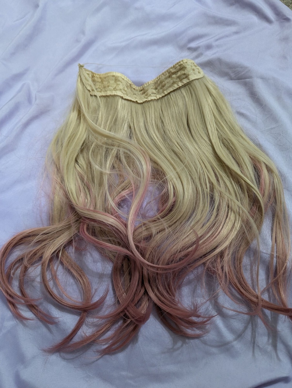 Blonde & Pink Ombre Hair Extension Clip-in Synthetic Wavy Hairpiece Full Volume