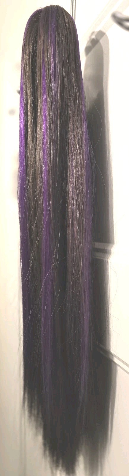 21″ Hair Clip Is Dark Brown With Purple & Very Silky On A Claw Clip, Never Worn