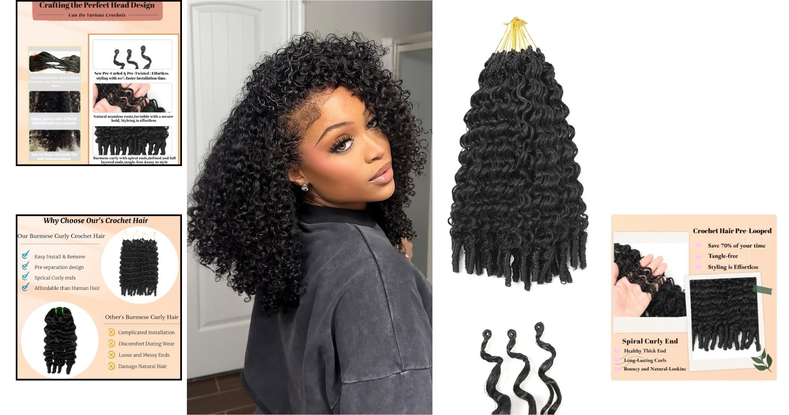 8 Packs 14 Inch Burmese Curly Crochet Hair – Effortless & Knotless Installation