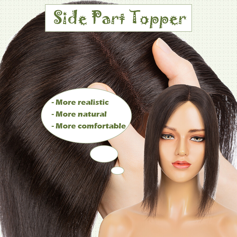 100% Real Human Hair Toppers 130% Density 10x12cm Women Side Part Clip In Wiglet